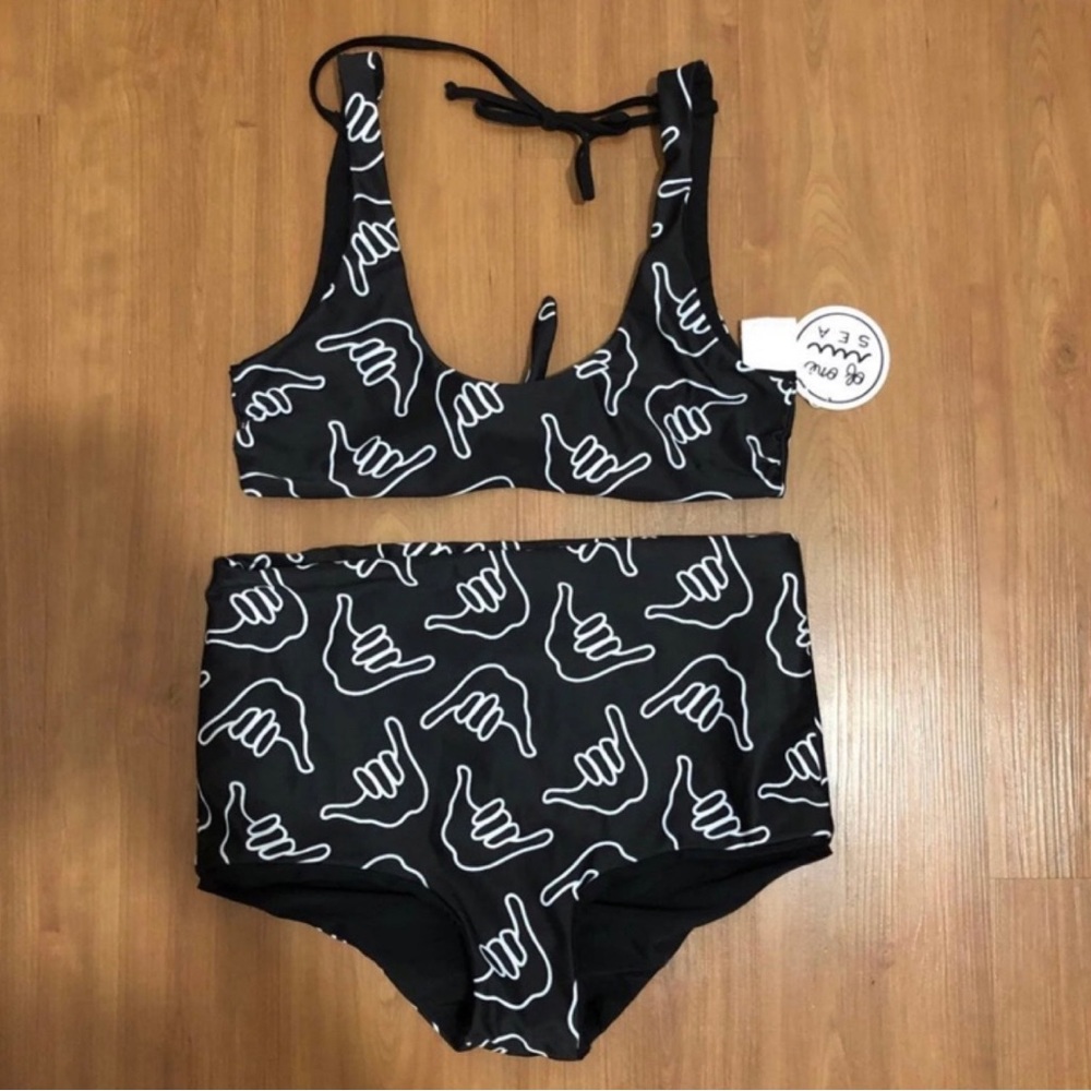 Of One Sea Black Shaka print bikini (Top - medium, Bottom - large)